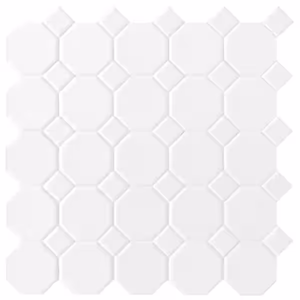 Restore Octagon and Dot Matte White with White Dot 12 in. x 12 in. Glazed Ceramic Mosaic Tile (10 sq. ft./case)