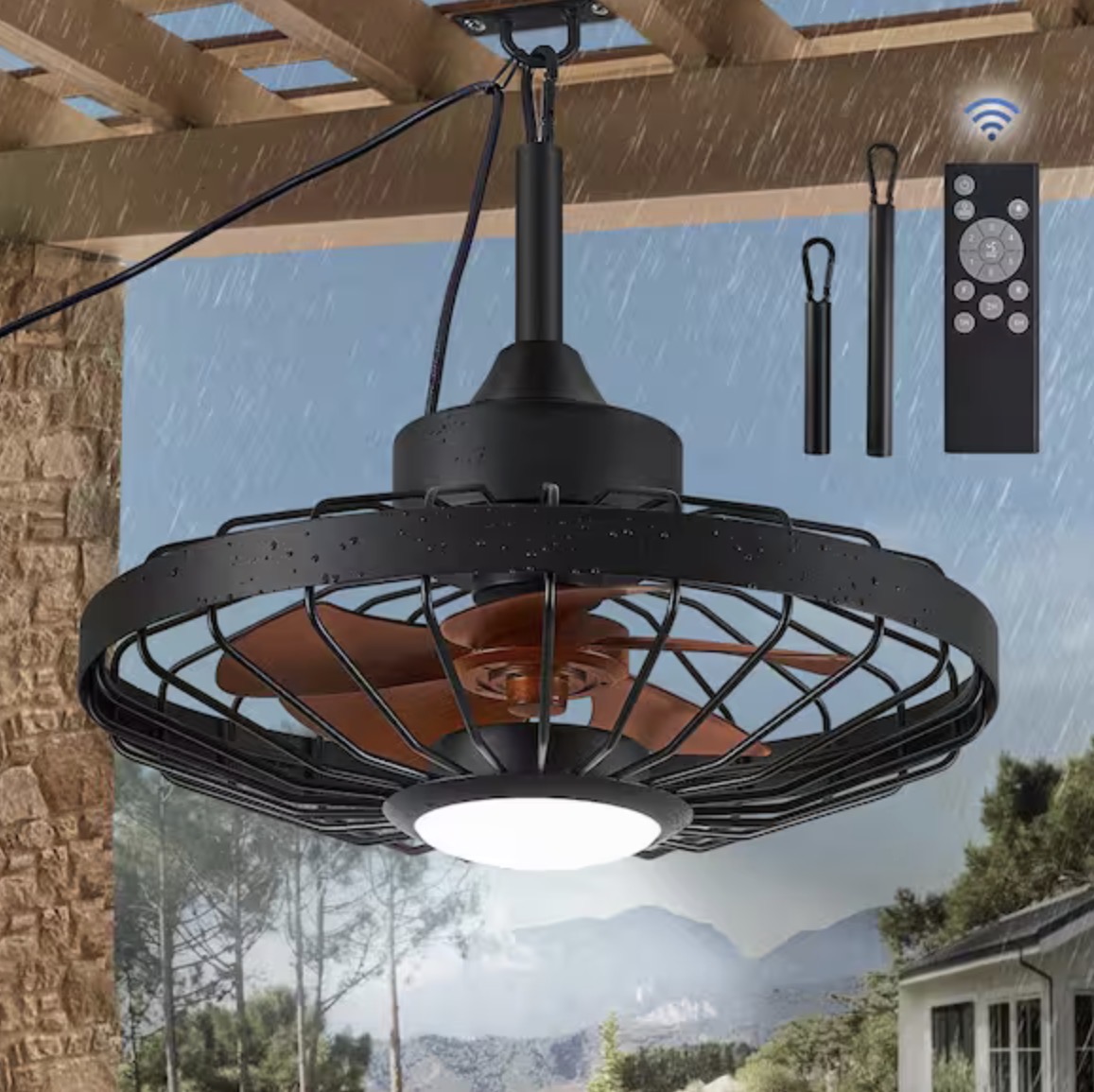 20 IN. OUTDOOR BLACK CEILING FAN WIT