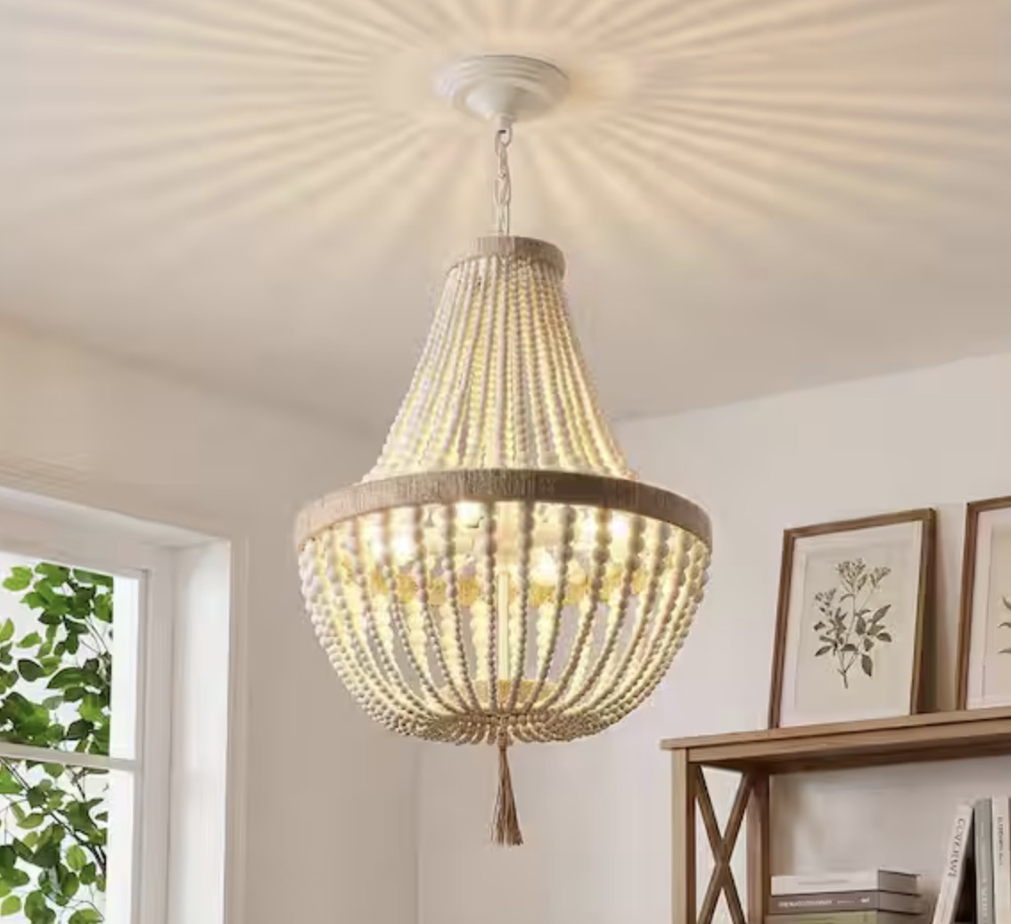 18.9 IN. 4-LIGHT BOHEMIAN WOOD BEADE