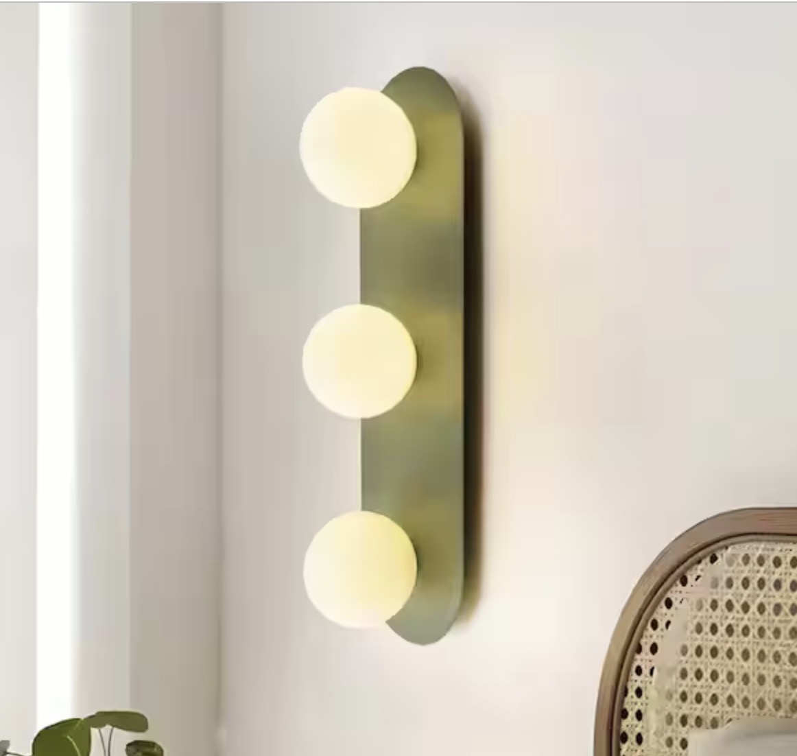 Aria 24.8 in. W 3-Light Modern Art Deco Grey Green Vanity Light with Opal Glass Shades
