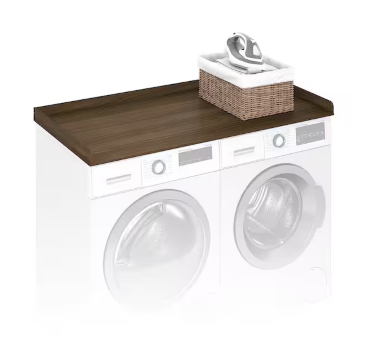 Ravel 27.5 D x 54 W Modern Walnut Wood Washer Dryer Countertop Laundry Sorters