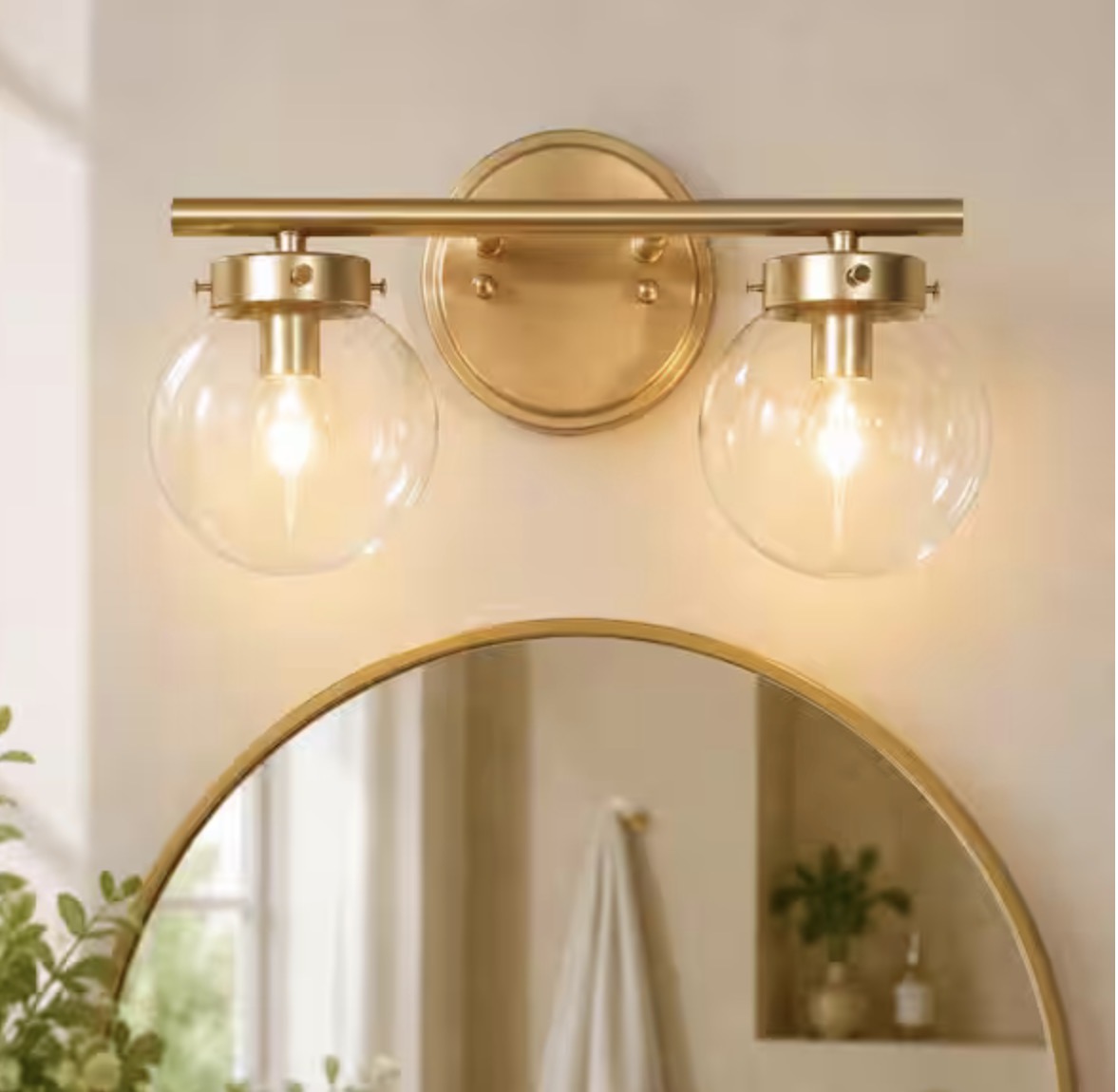 14.2 IN. 2-LIGHT BRASS GOLD BATHROOM