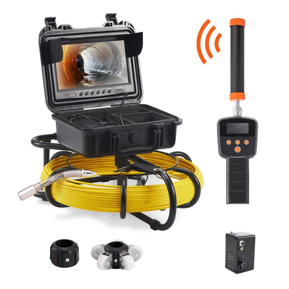 VEVOR Sewer Pipe Camera 9 in. Screen, 164 ft., DVR with 512Hz Locator, IP68, 12 LEDs, 16GB SD Card for Drain Pipe