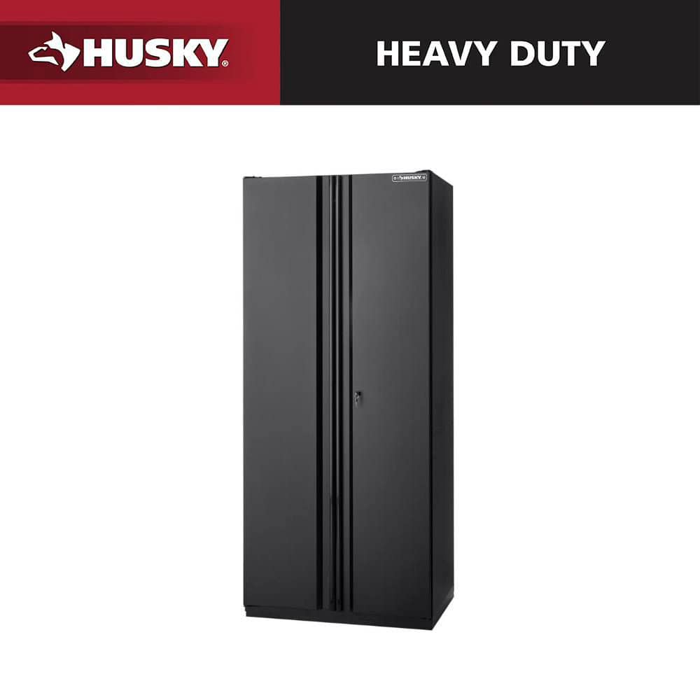 Husky 36 in. W x 81 in. H x 24 in. D Heavy Duty Welded 19-Gauge Steel 1-Piece Garage Storage System Tall Cabinet in Black