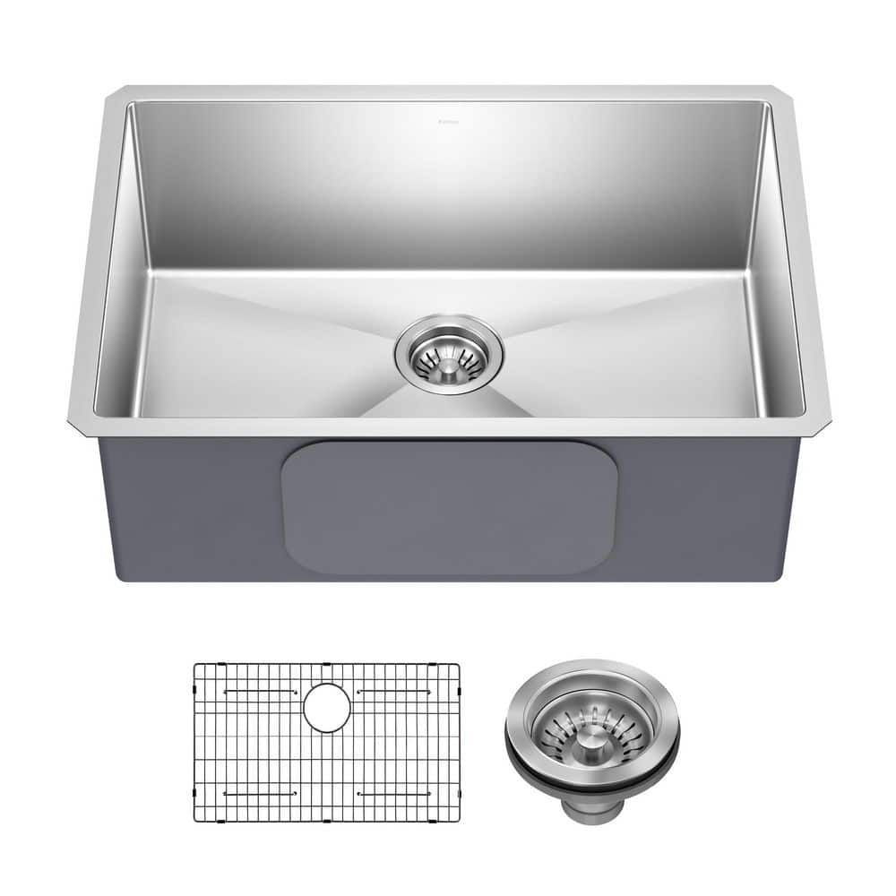 KRAUS Standart PRO 28 in. Undermount Single Bowl 16 Gauge Stainless Steel Kitchen Sink with Accessories