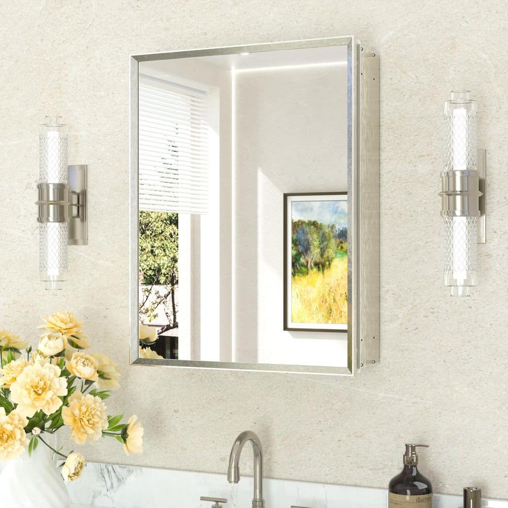 KeonJinn 20 in. W x 26 in. H Rectangular Aluminum Medicine Cabinet with Mirror in Brushed Nickel