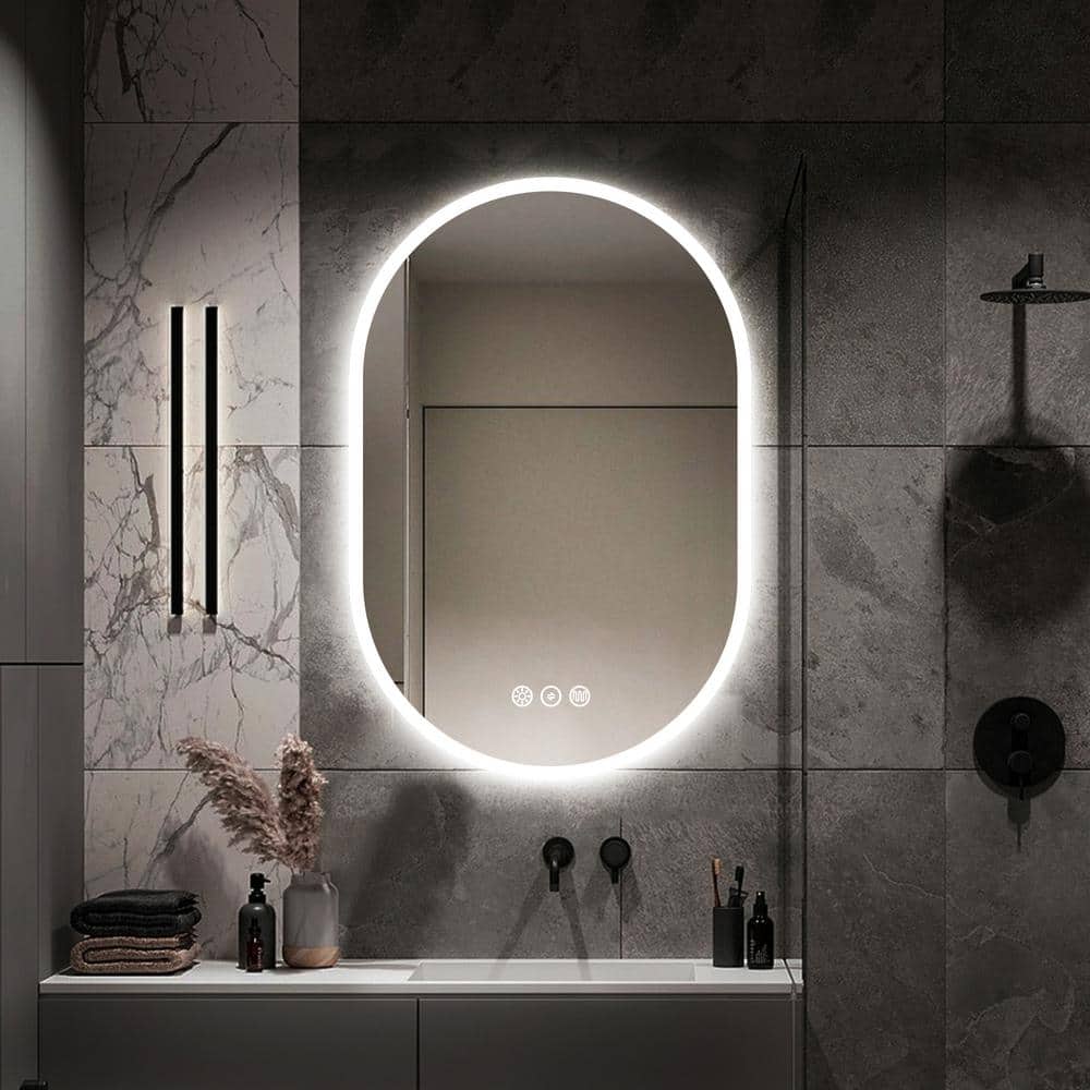 KINWELL 24 in. W x 36 in. H Oval Frameless LED Light Bathroom Vanity Mirror