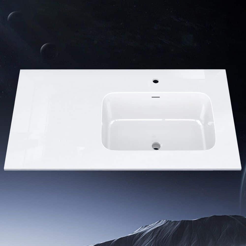 Zeafive 42 in. W x 22 in. D Solid Surface White Rectangular Single Integrated Sink Bath Vanity Top in Pure White