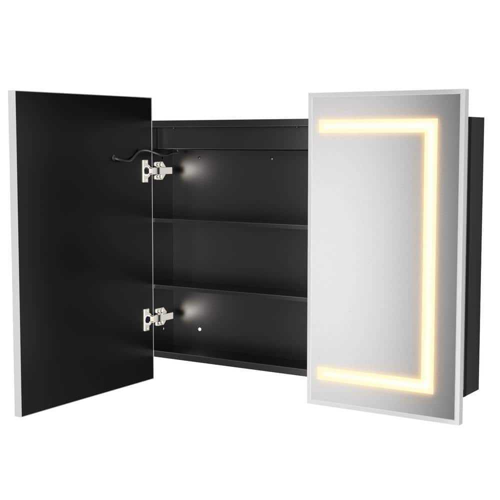 HOMEIBRO 36 in. x 30 in. Silver Bathroom Medicine Cabinet with Mirror, Recessed or Surface Lighted Medicine Cabinet