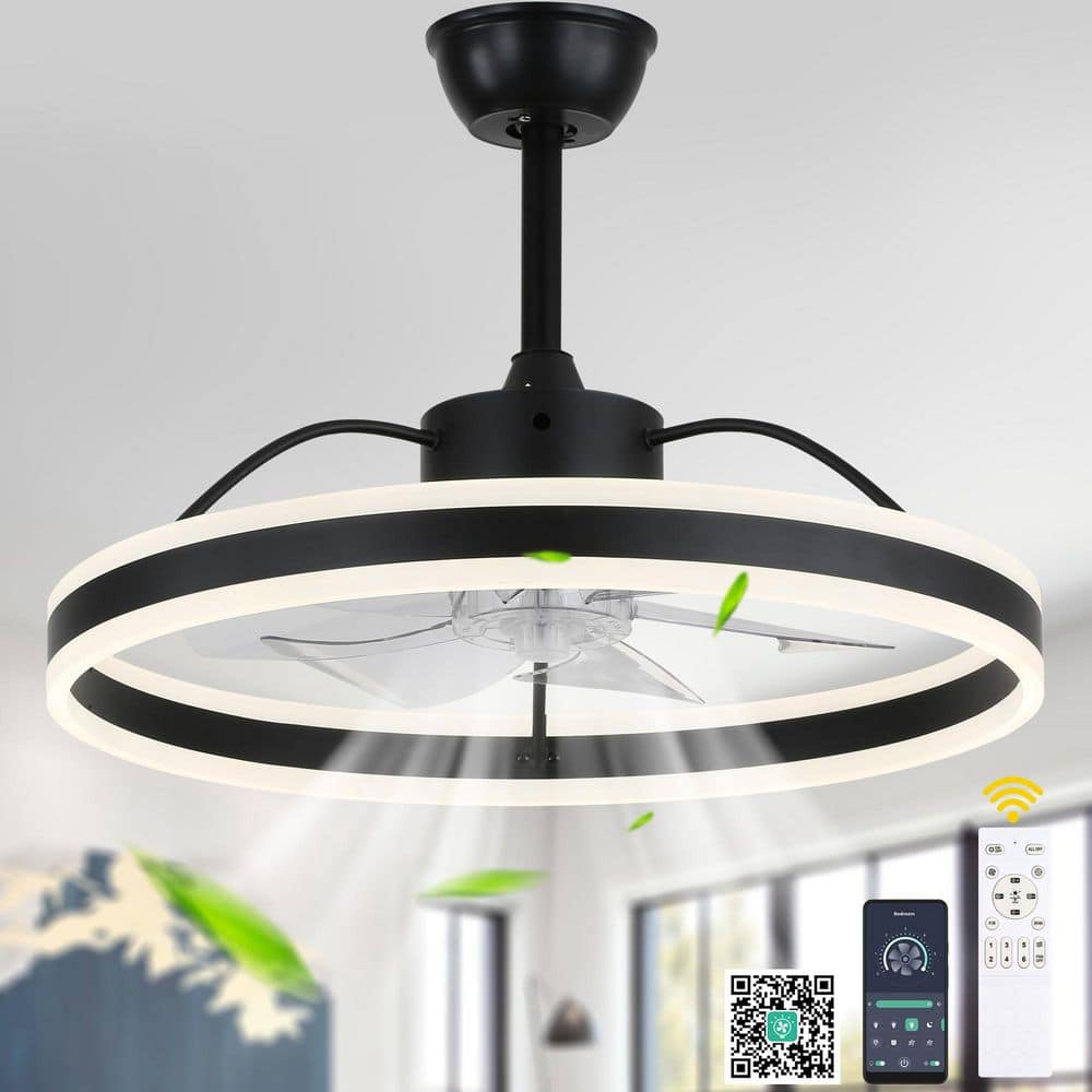 Oaks Aura Cotti 24 in. Indoor Black Modern Smart Ceiling Fan with Lights, 6-Speed 3 Color Ceiling Fan with Remote & Downrod