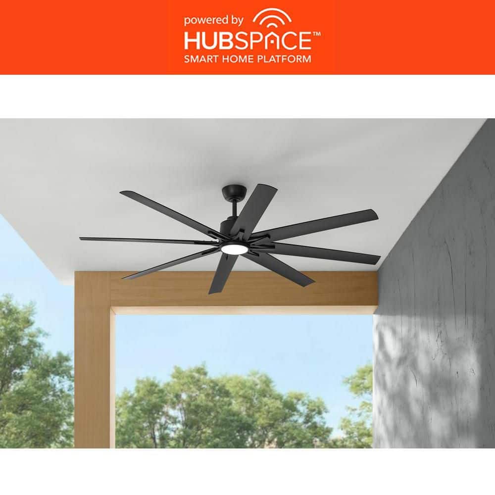 Home Decorators Collection Kensgrove II 72 in. Smart Indoor/Outdoor Matte Black Ceiling Fan with Remote Included Powered by Hubspace
