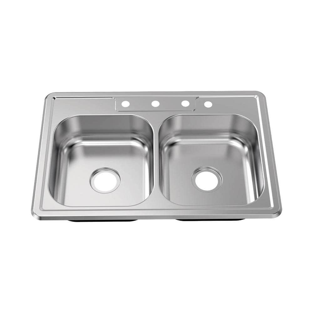 Glacier Bay 33 in. Drop-In 50/50 Double Bowl 22 Gauge Stainless Steel Kitchen Sink