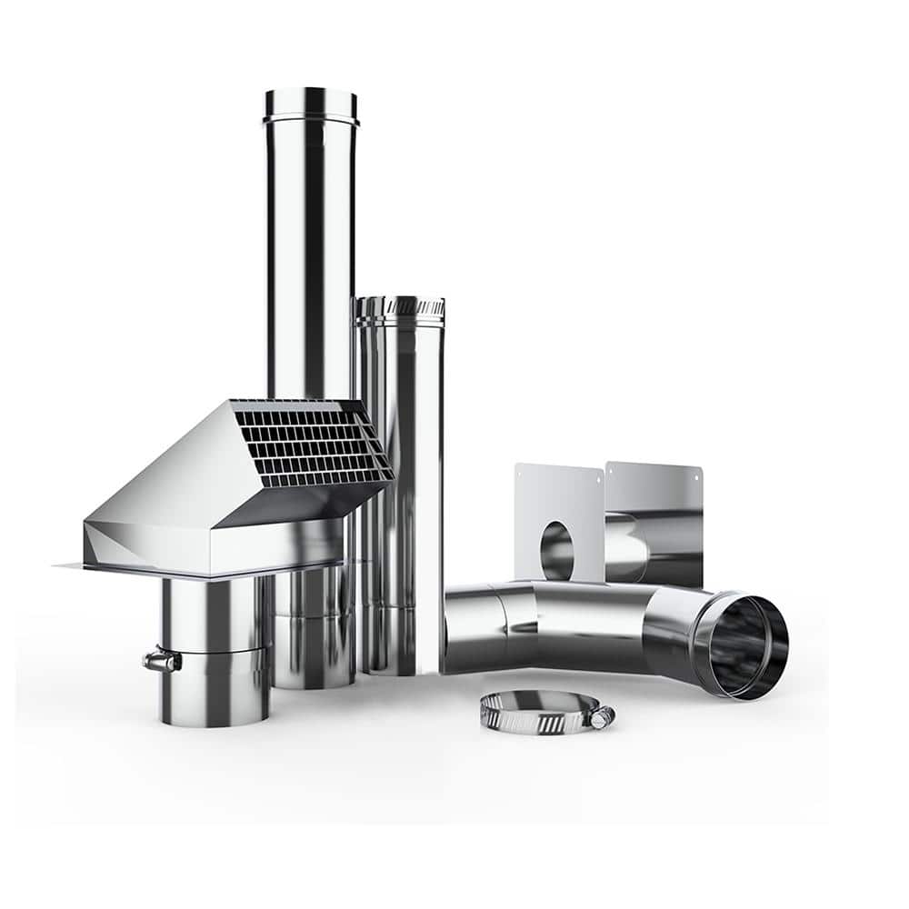 CAMPLUX 3in. Stainless Steel Vent Kit for Indoor Gas Water Heater, Includes Termination Hood, Wall Thimble, Degree Elbow, Vent Pipe