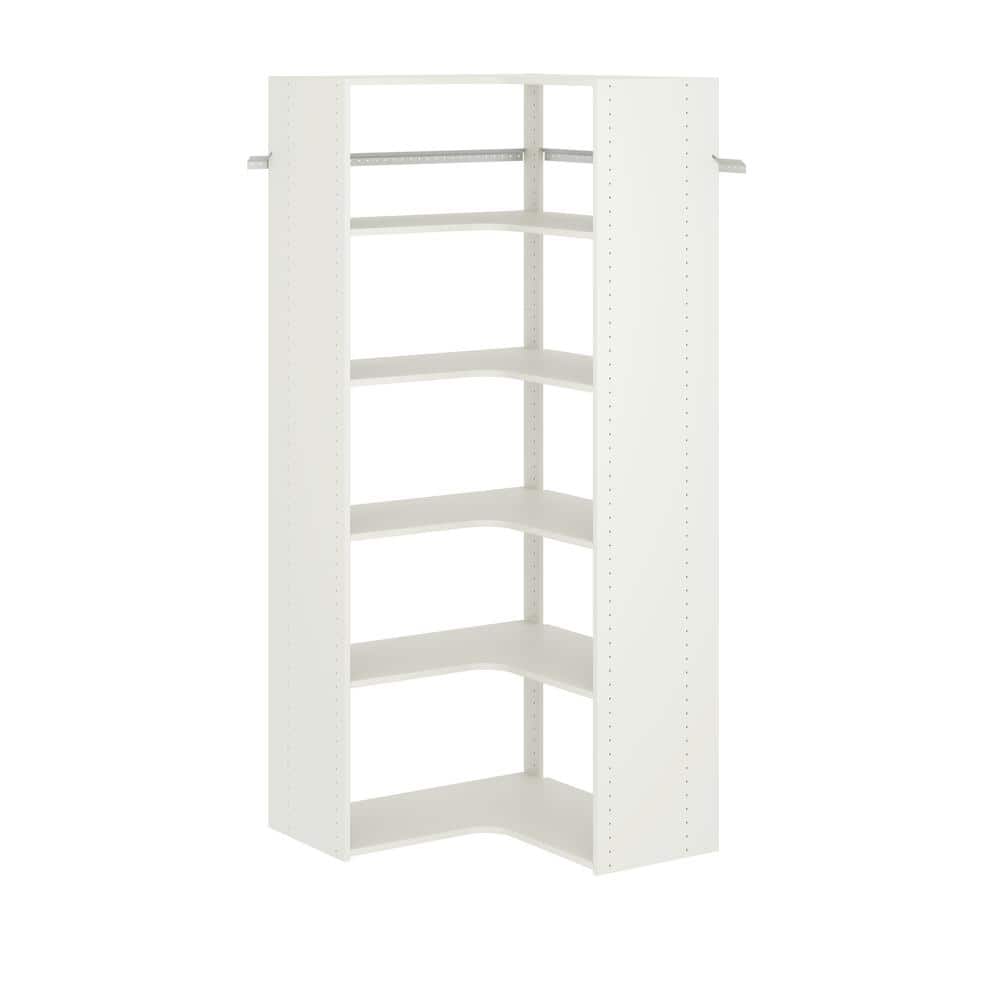Closet Evolution 30 in. W White Corner Unit Wall Mount 6-Shelf Wood Closet System