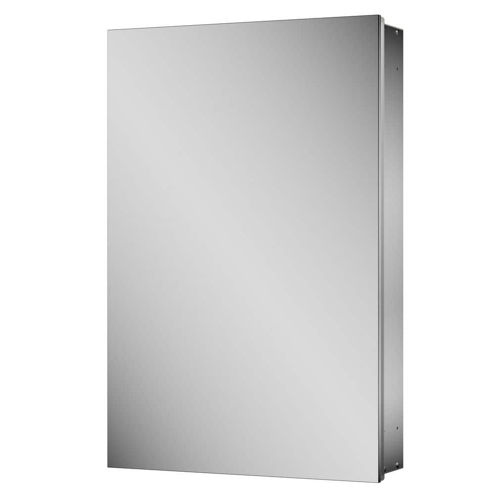 TETOTE 16 in. W x 24 in. H Rectangular Frameless Aluminum Silver Recessed or Surface Mount Medicine Cabinet with Mirror