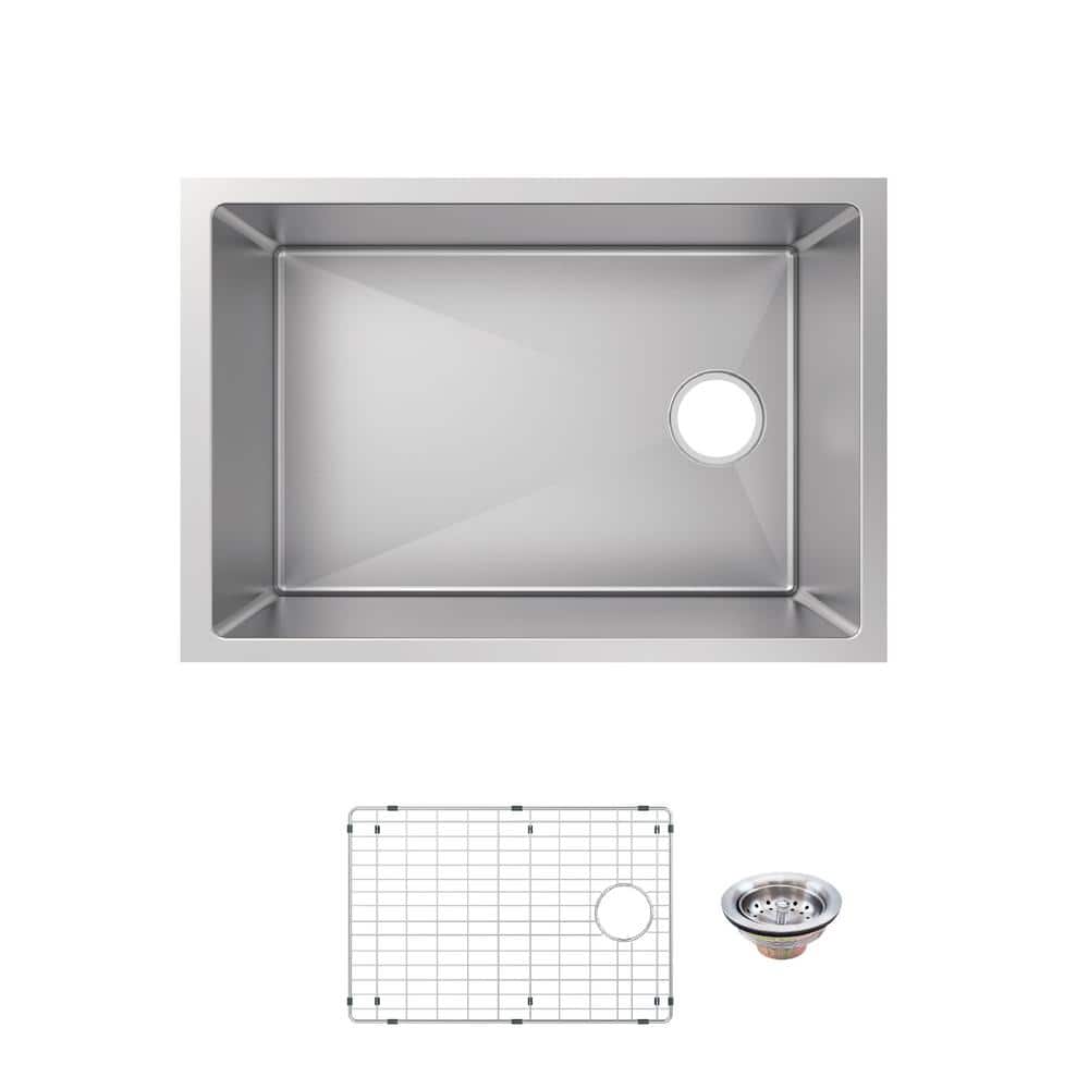Glacier Bay Tight Radius 27 in. Undermount Single Bowl 18 Gauge Stainless Steel Kitchen Sink with Accessories