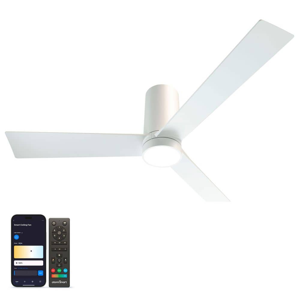 atomi smart Nouvo 3 52 in. Smart Indoor Pearl White 3-Blade WiFi Ceiling Fan with Adjustable Color & Tunable White LED, Remote