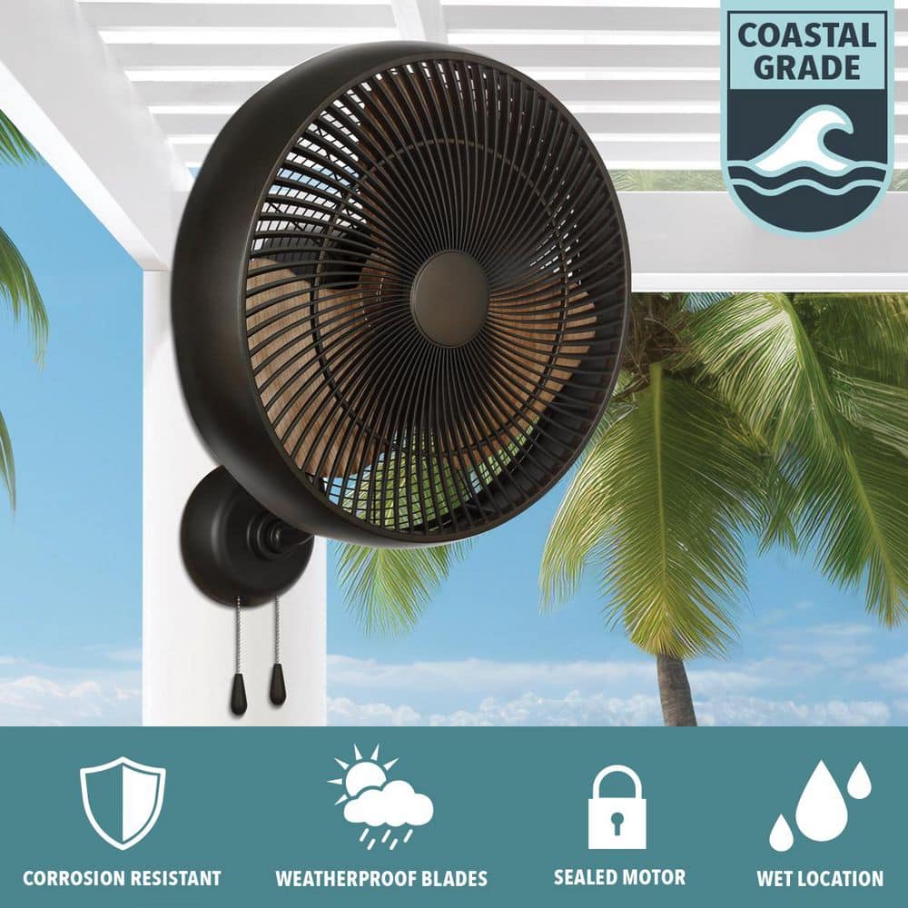 Hampton Bay Henton 18 in. 3 Speed Oscillating High Velocity Flat Bronze Indoor/Outdoor Wall Mount Fan