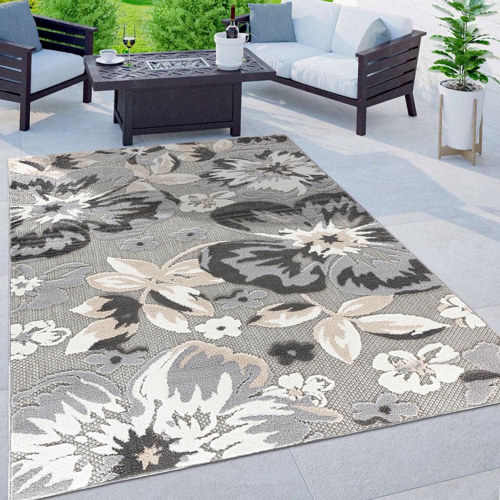 World Rug Gallery Bergamo Contemporary Floral Gray 9 ft. x 12 ft. Area Rug