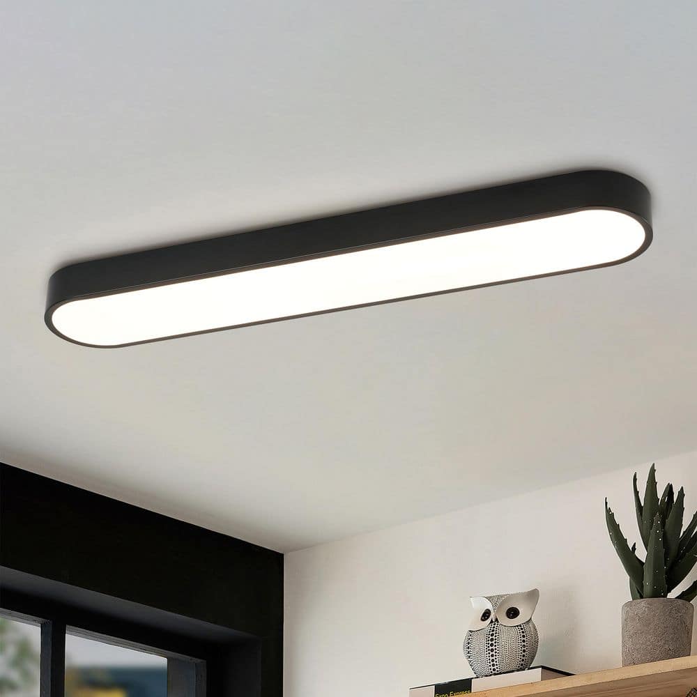 HUOKU Lumin 31.5 in.W Matte Black Integrated LED Flush Mount Long Rectangular Ceiling Light Main Lighting for Kitchen/Bathroom