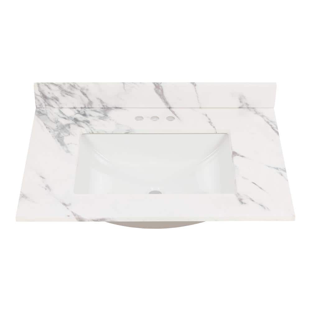 Home Decorators Collection 31 in. W x 22 in. D Engineered Stone Composite White Rectangular Undermount Single Sink Vanity Top in Toscana