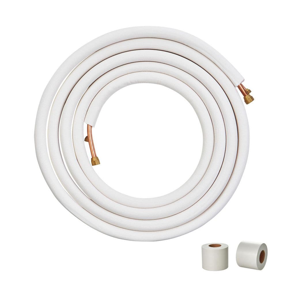 VEVOR 25 ft. Mini Split Line Set 1/4 in. and 1/2 in. O.D Copper Tubing Pipes and Triple-Layer Insulation for Air Conditioning