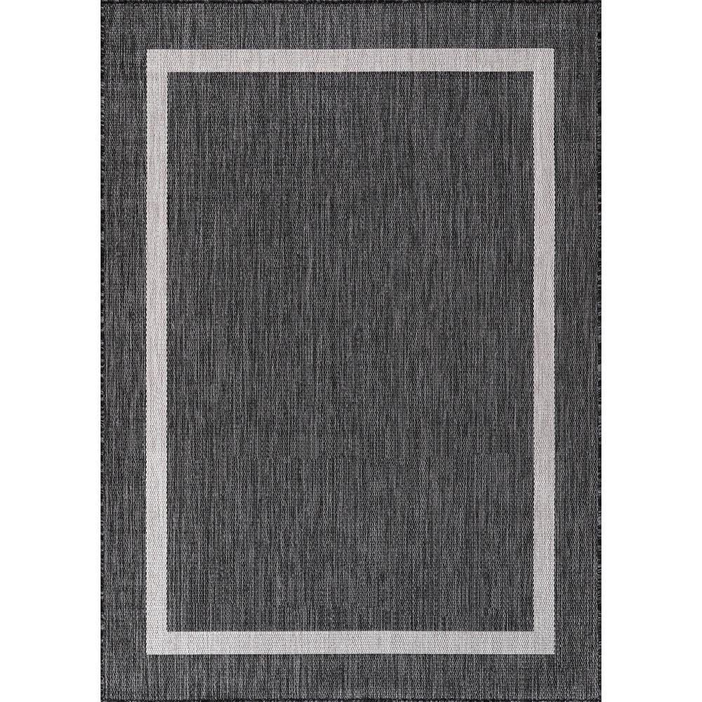 Beverly Rug Waikiki Dark Grey/White 8 ft. x 10 ft. Bordered Indoor/Outdoor Area Rug