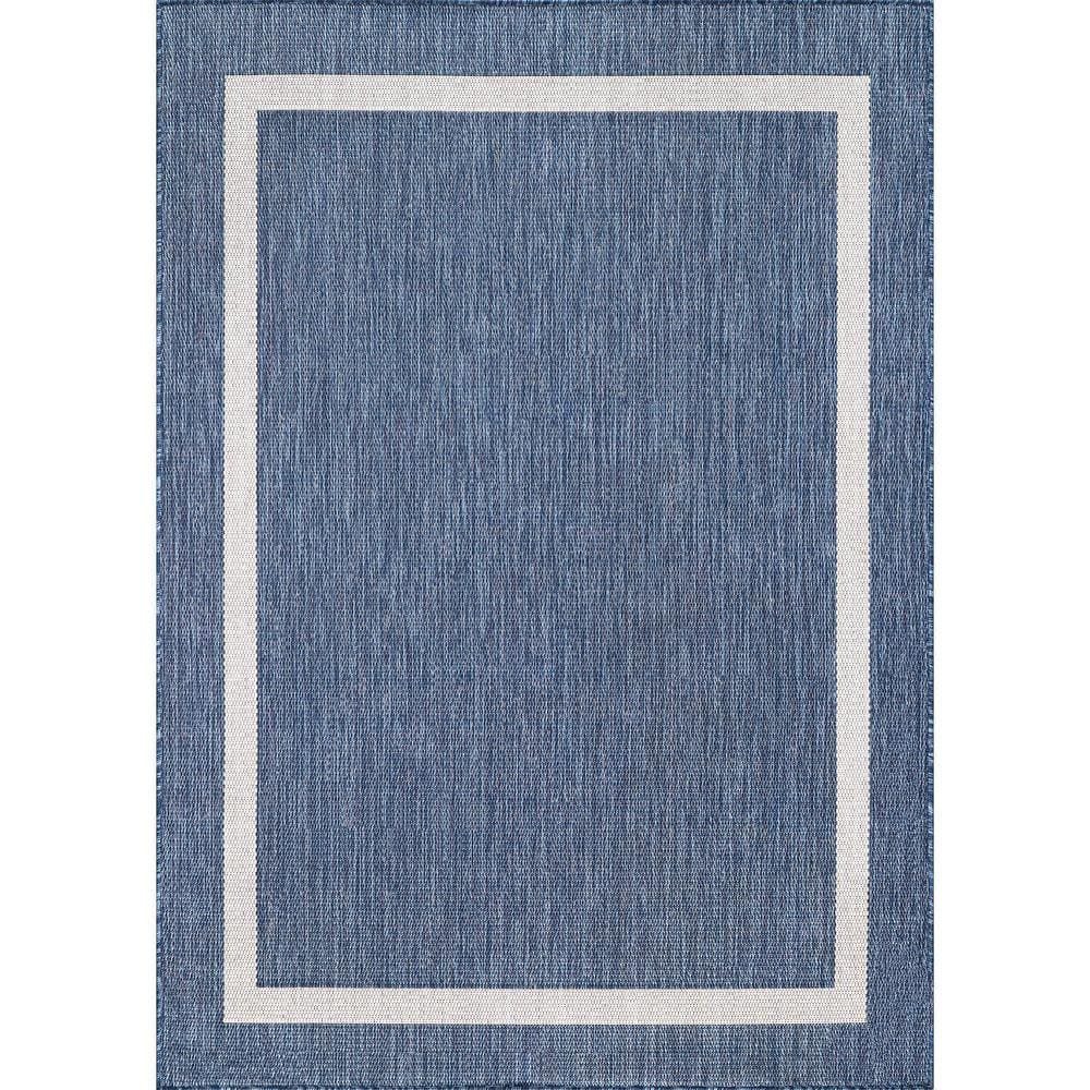 Beverly Rug Waikiki Blue/White 8 ft. x 10 ft. Bordered Indoor/Outdoor Area Rug
