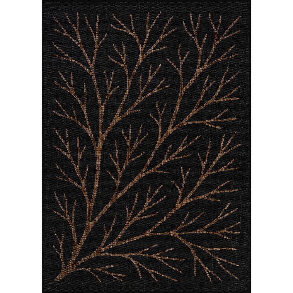 Beverly Rug Flora Gold 8 ft. x 10 ft. Coral Branch Washable Indoor Outdoor Area Rug