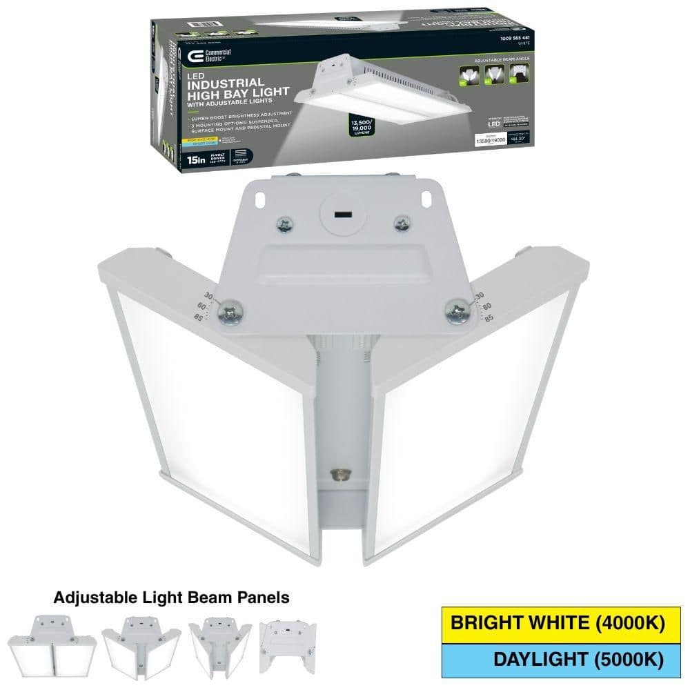 Commercial Electric 1-Pack 15 in. 19000 Lumens 120-277V Dimmable Adjustable Beam Selectable CCT and Lumens Integrated LED High Bay Light