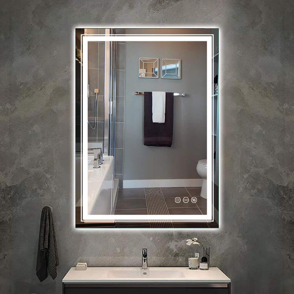 Wisfor 20 in. W x 28 in. H Large Rectangular Frameless Anti-Fog High Lume Backlit LED Lights Memory Wall Bathroom Vanity Mirror