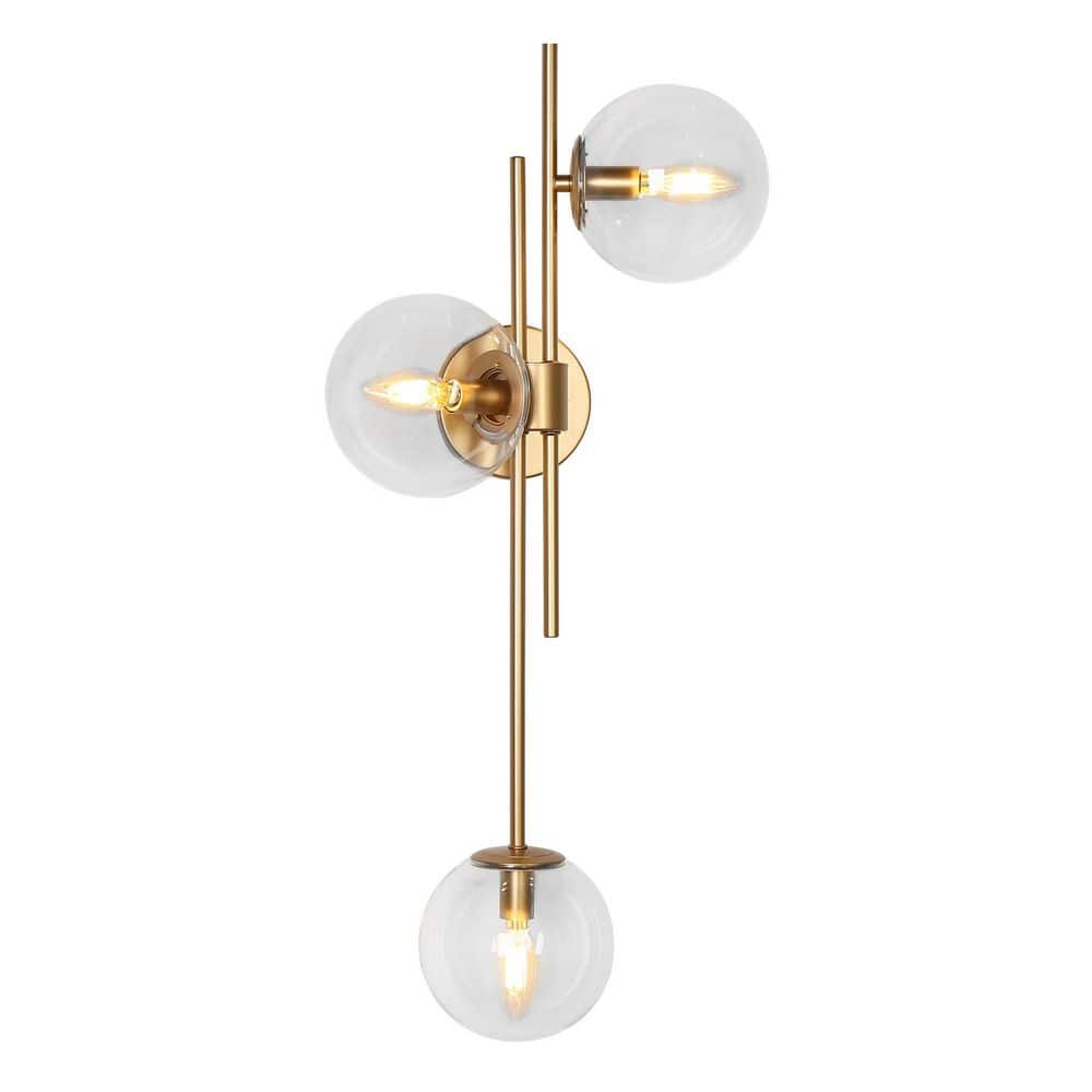 LNC 30 in. 3-Light Painted Gold Modern Bathroom Vanity Light Decorative Linear Foyer Wall Sconce with Clear Glass Globes