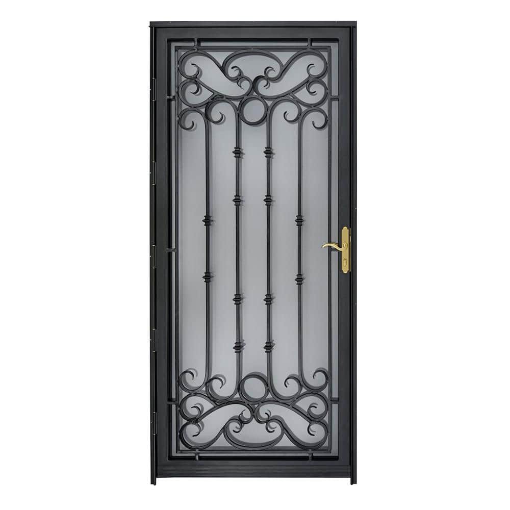 Grisham 36 in. x 80 in. 368 Series Bella Wrought Iron Black Security Door Recessed Mount