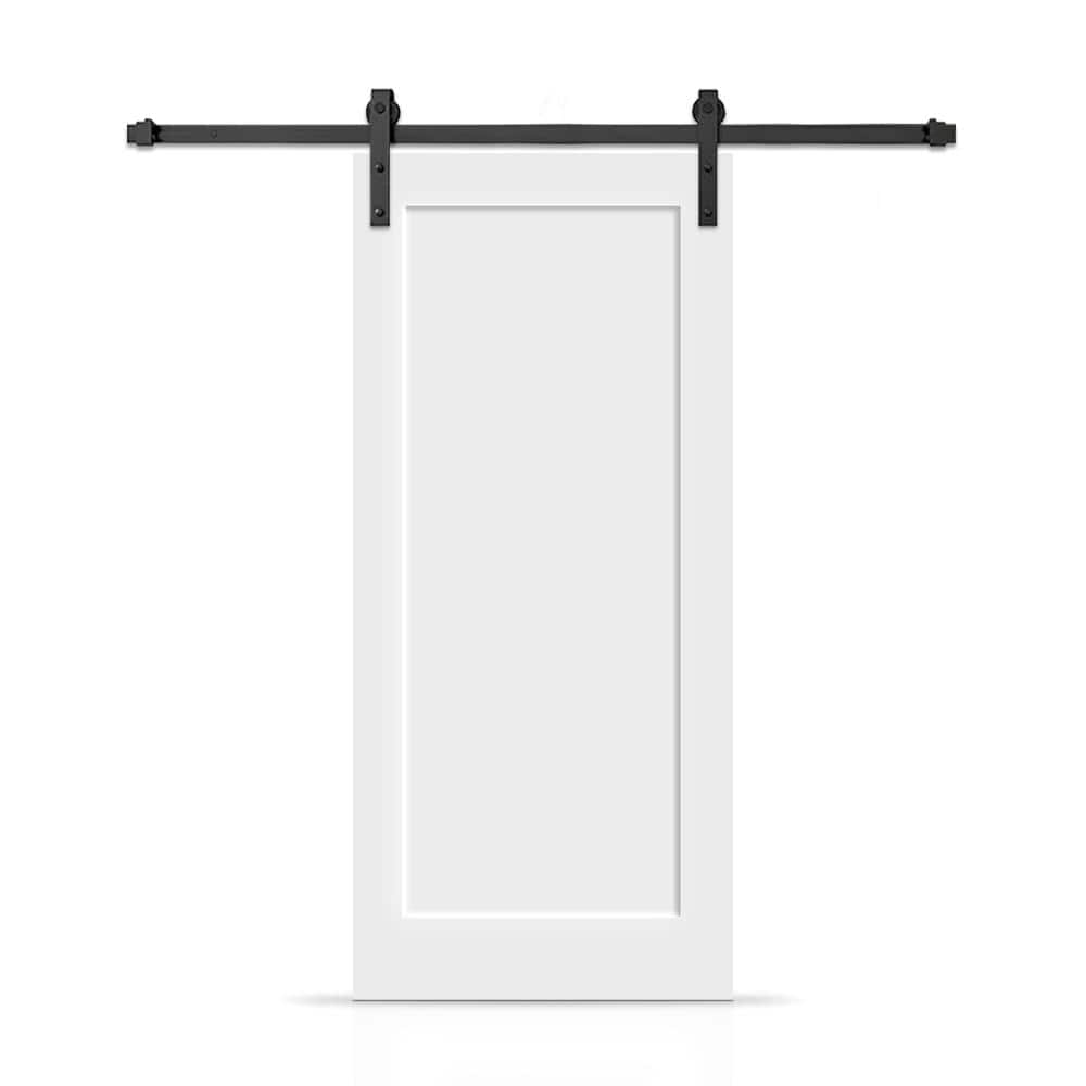 CALHOME 42 in. x 80 in. 1-Panel Shaker Hollow Core White Painted Composite Modern Interior Sliding Barn Door with Hardware Kit