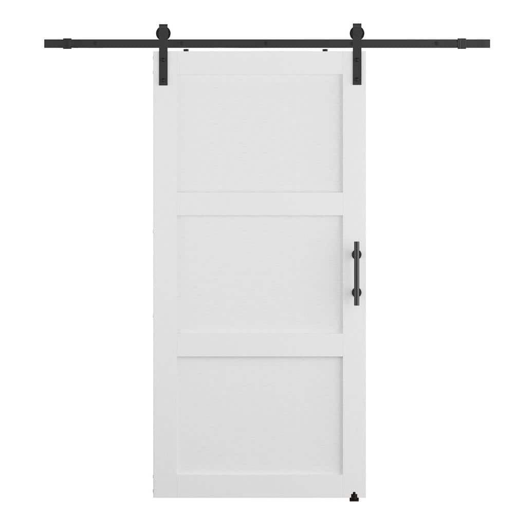 SOCBAZZAR 42 in. x 84 in. Classic 3-Plank White Finished MDF Sliding Barn Door with Hardware Kit