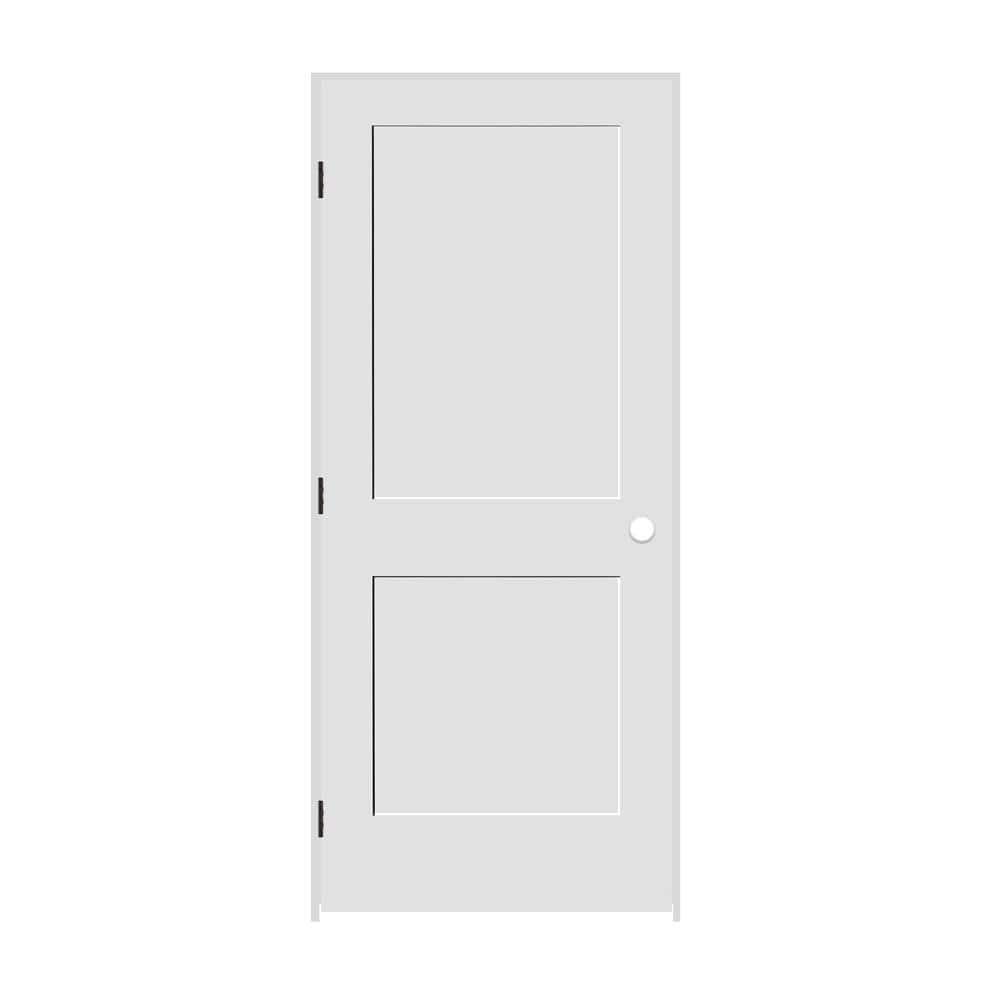 CODEL DOORS 34 in. x 80 in. 2-Panel Right Hand Solid Wood Primed White MDF Single Prehung Interior Door with Matte Black Hinges