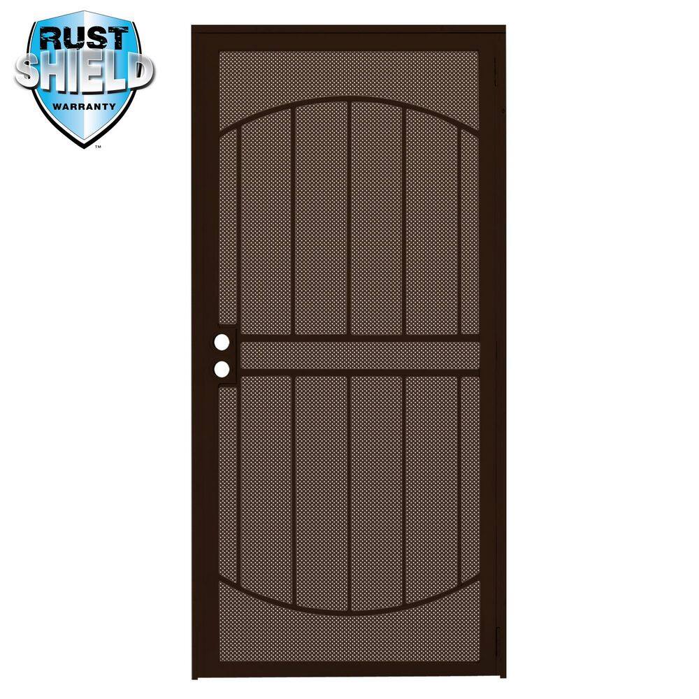 Unique Home Designs 36 in. x 80 in. Arcada MAX Rust Shield Copper Surface Mount Outswing Steel Security Door with Perforated Metal Screen