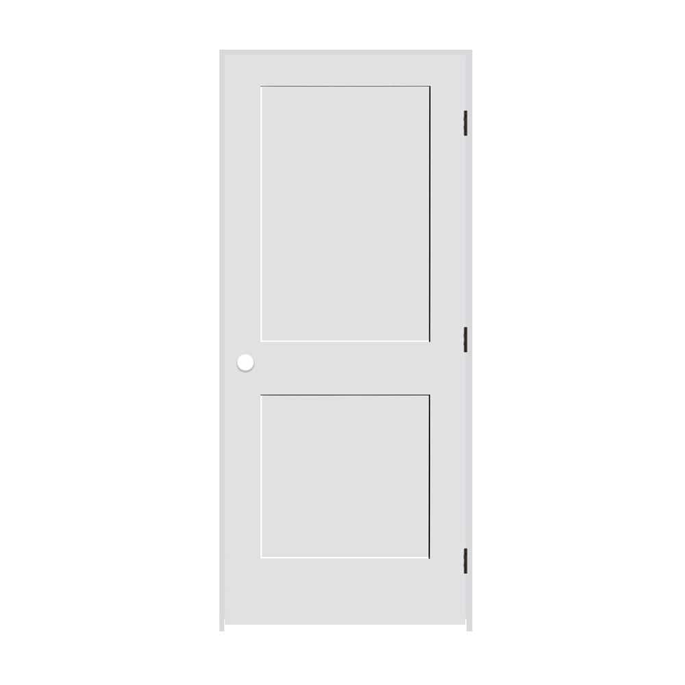 CODEL DOORS 26 in. x 80 in. 2-Panel Left Handed Solid Primed White MDF Wood Single Prehung Interior Door with Matte Black Hinges