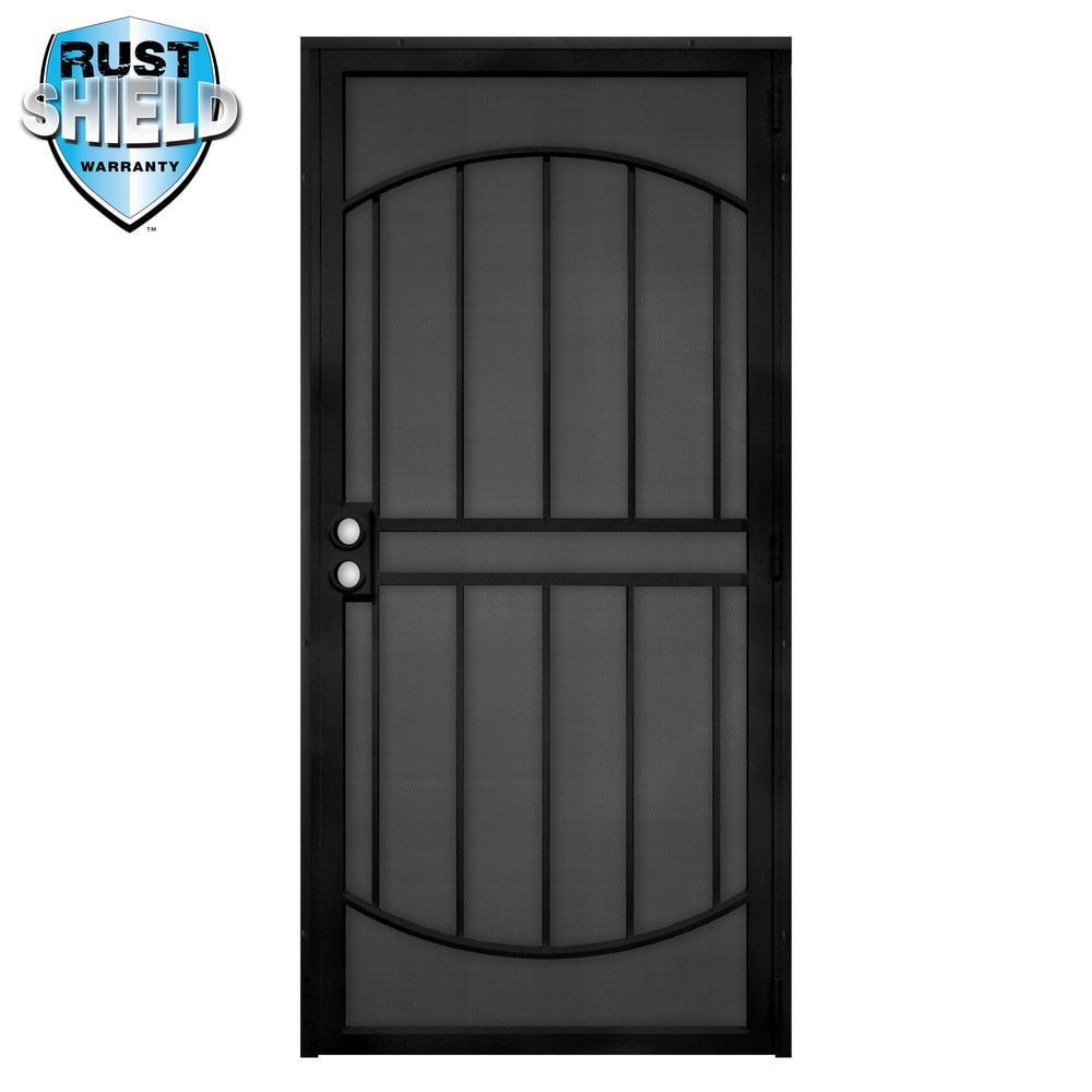 Unique Home Designs 36 in. x 80 in. Arcada MAX Rust Shield Black Surface Mount Outswing Steel Security Door with Perforated Metal Screen