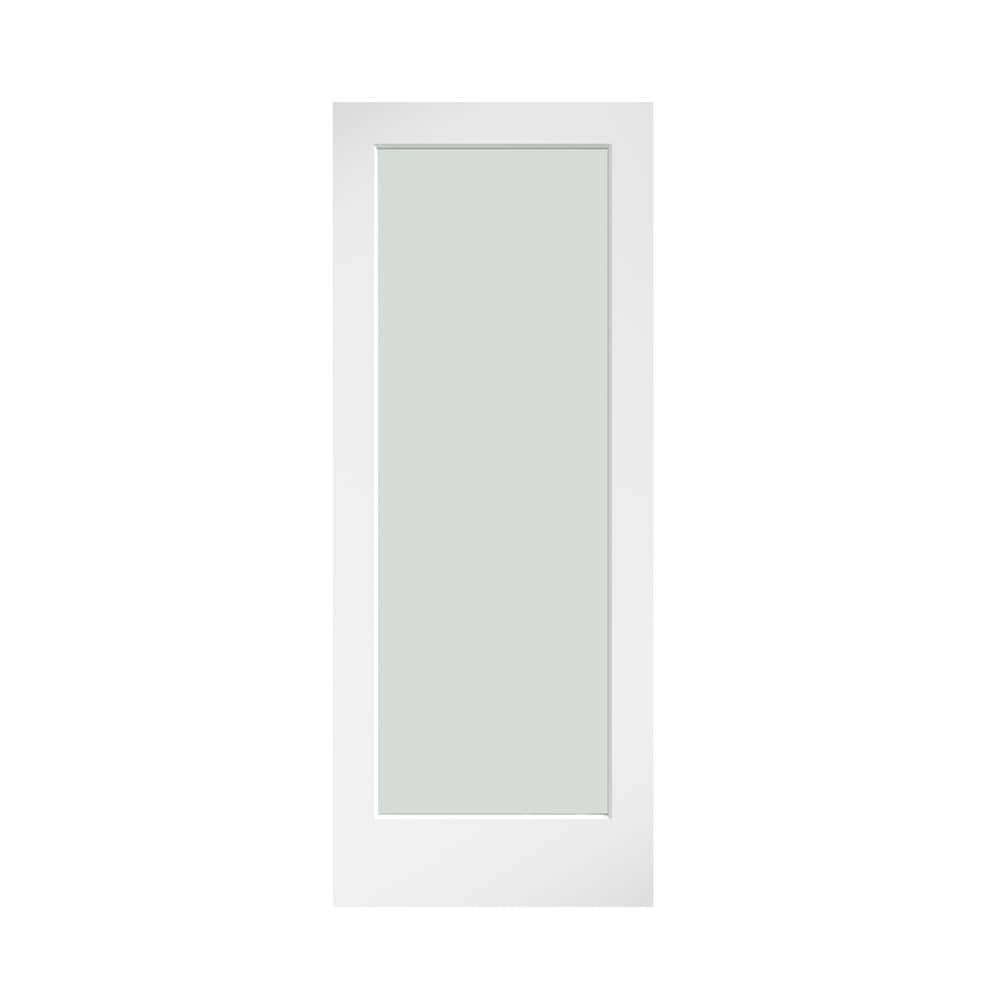 eightdoors 32 in. x 80 in. x 1-3/8 in. 1-Lite Solid Core Frosted Glass White Finished Wood French Interior Door Slab