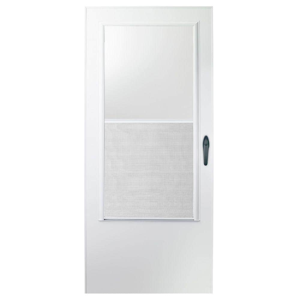 EMCO 30 in. x 78 in. White Universal 3/4-Light Vinyl Storm Door with Black Hardware