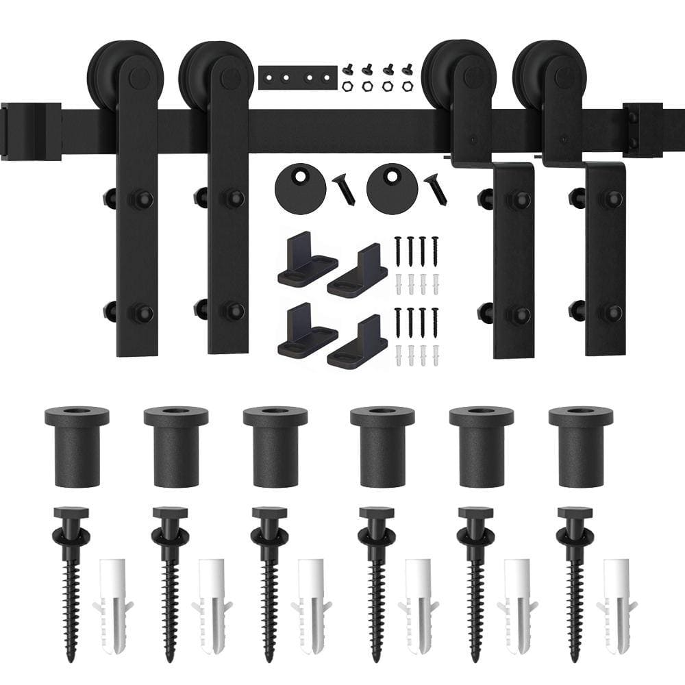 WINSOON 9 ft./108 in. Single Track Bypass Sliding Barn Door Hardware Kit for Double Doors Low Ceiling