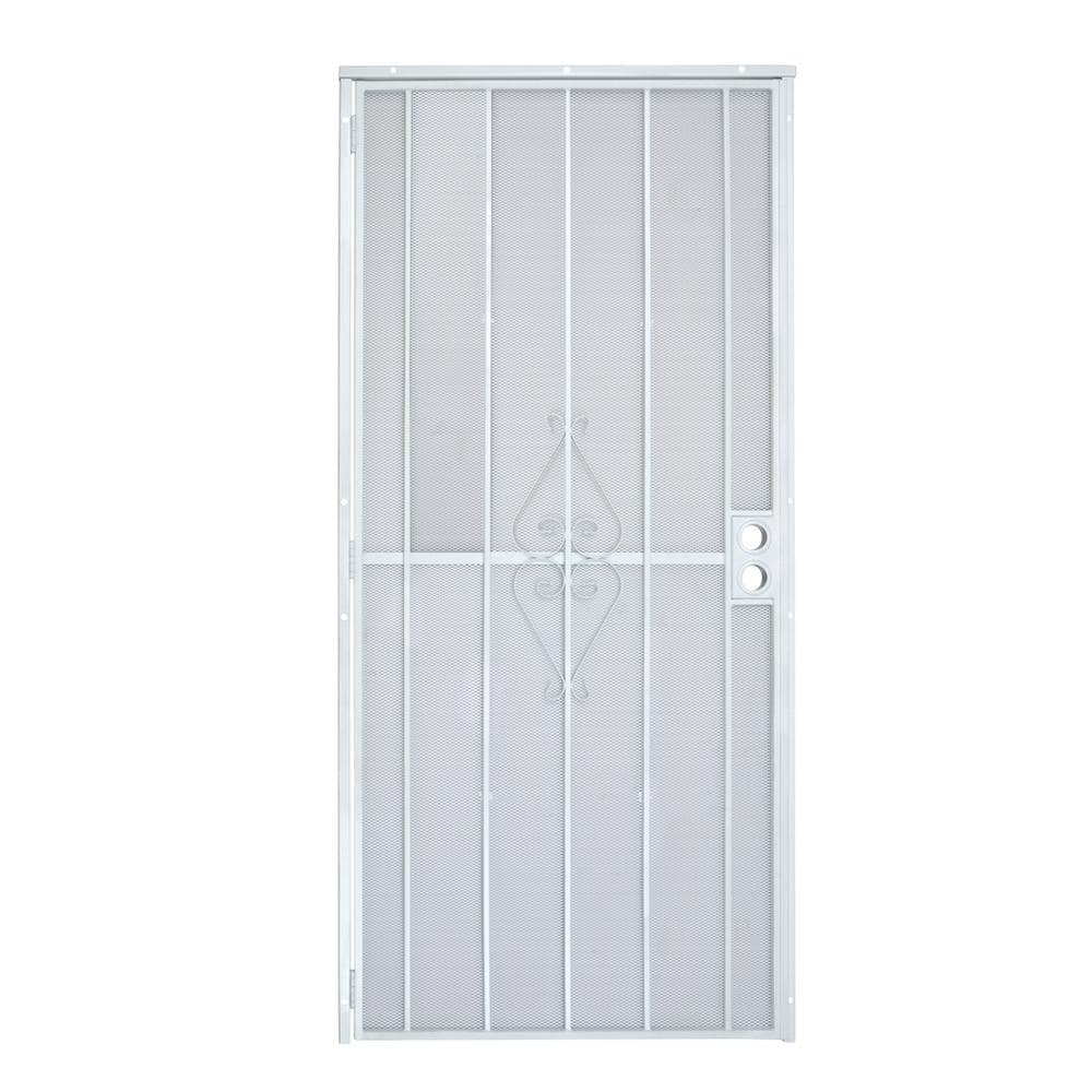Grisham 36 in. x 80 in. 808 Series Protector White Surface Mount Steel Security Door with Expanded Steel Screen