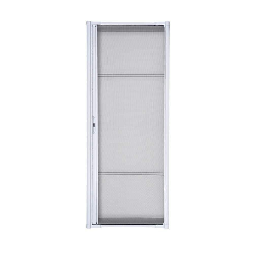 Grisham 32 in. to 36 in. x 80 in. Universal/Reversible White Aluminum Retractable Screen Door Fit Range for Single Entry