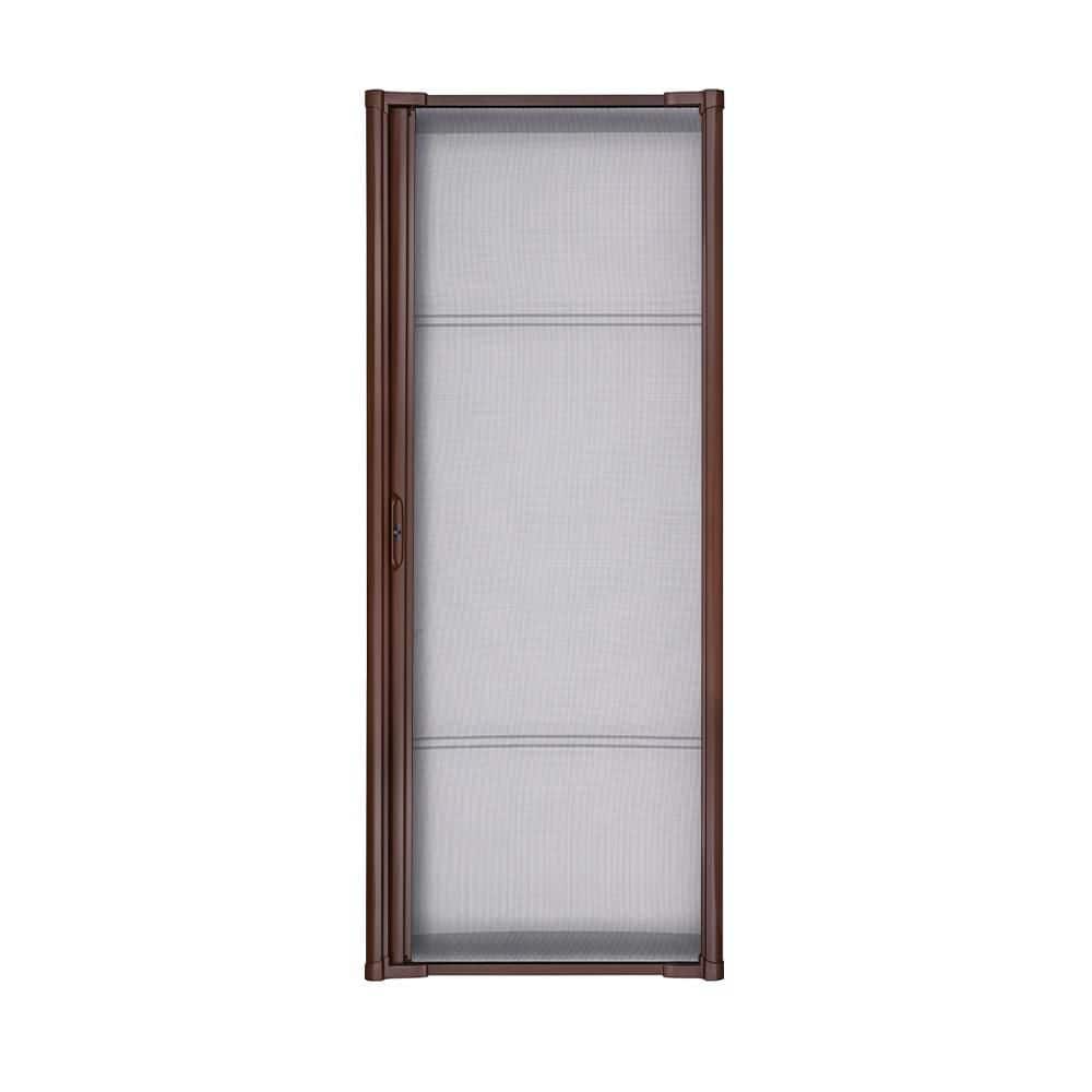 Grisham 32 in. to 36 in. x 80 in. Universal/Reversible Chestnut Brown Aluminum Retractable Screen Door Fit Range for Single Entry