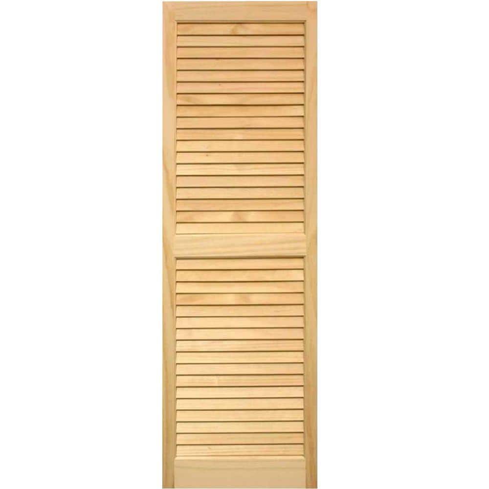 Pinecroft 15 in. x 59 in. Louvered Shutters Pair Unfinished