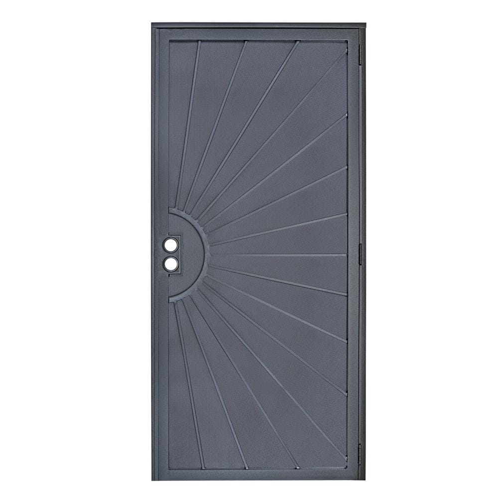 US Door and Fence 32 in. x 80 in. Nuevo Dia Black Steel Surface Mount Outswing Security Door with Perforated Steel Screen Inlay