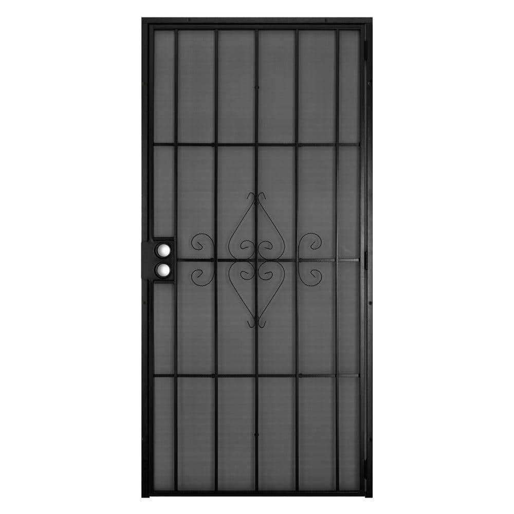 Unique Home Designs 36 in. x 80 in. Su Casa Universal Black Surface Mount Steel Security Door with Expanded Metal Screen