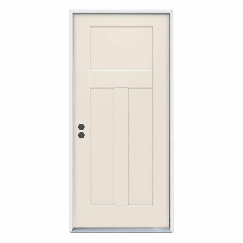 JELD-WEN 36 in. x 80 in. 3-Panel Craftsman Primed Steel Prehung Right-Hand Inswing Front Door