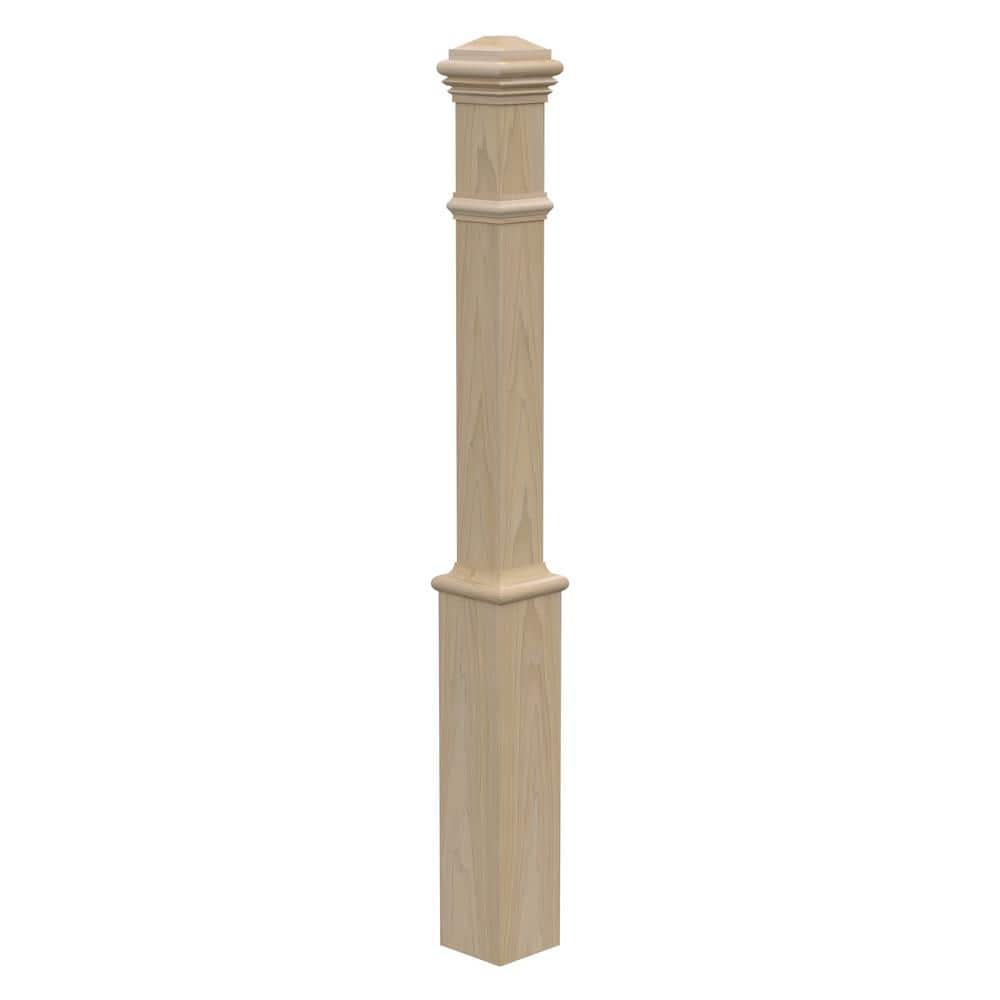 EVERMARK Stair Parts 4191 56 in. x 5 in. Unfinished Poplar Plain Solid Core Box Newel Post